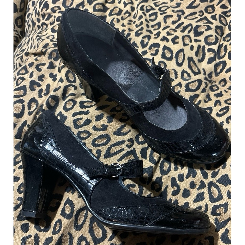 Aerosoles Black Patent Leather Roller Rink Mary Jane Pumps Heels, Size 10